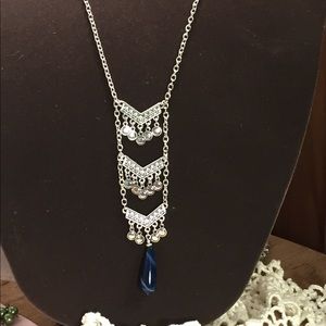 Silver with Blue Stripe Agate Necklace